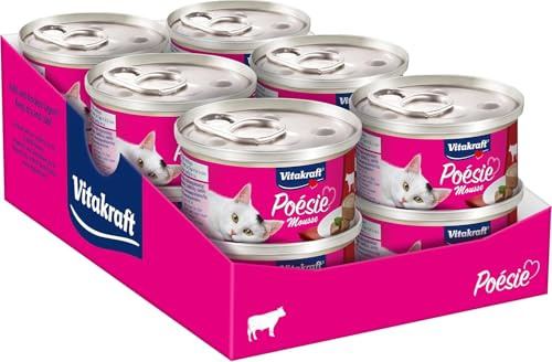 Vitakraft Poésie Mousse, kattmat våt, med nötkött, fysiologiskt anpassad, utan tillsats av socker (12 x 85 g)