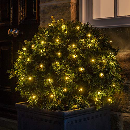 Lights4fun 100er LED Lichterkette warmweiß grünes Kabel Innen Außen mit Timer