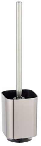 WENKO Toalettuppsättning Auron silver, högkvalitativ borsthållare tillverkad av högkvalitativ plast med växlande glansyta i silver, hygienisk toalettborste, 9 x 38,5 x 9 cm