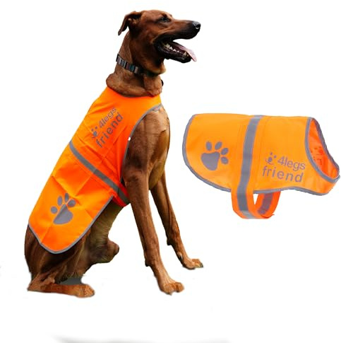 4LegsFriend Hundväst i fleece – 5 storlekar passar hundar 3,6 kg – 54,4 kg – Blaze Orange – Fluorescerande jacka med hög synlighet för husdjur – för nattpromenader på eller av koppel – skyddar mot bilar och jaktolyckor