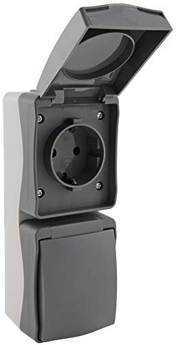 ChiliTec Feuchtraum 2-fach Steckdose Aufputz Nuqui Doppelsteckdose Innen Außen IP54 mit Klappdeckel wetterbeständig 250V Senkrecht Grau Anthrazit