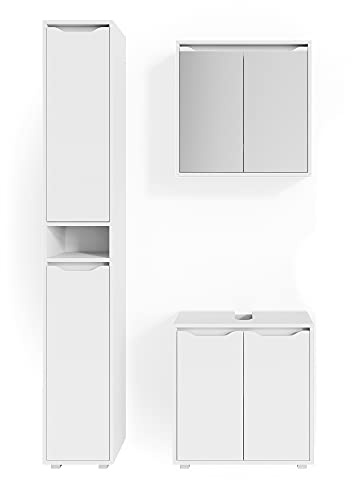 Vicco Badmöbel-Set Ruben, Weiß, 60 cm, besteht aus Waschbeckenunterschrank, Spiegelschrank und Hochschrank