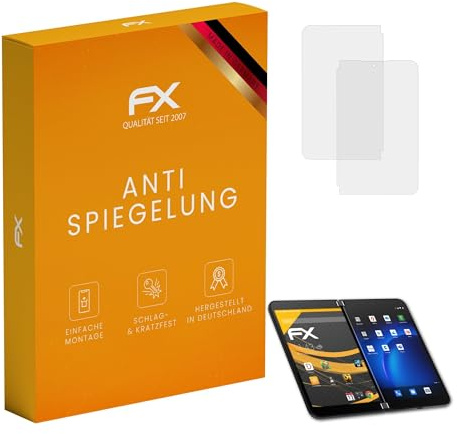 atFoliX Displayfolie kompatibel mit Microsoft Surface Duo 2 Schutzfolie, entspiegelnde und stoßdämpfende FX Folie (3er Set)