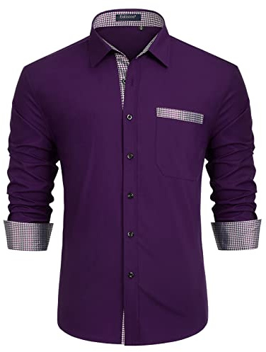 Enlision Men's Shirts Long Sleeve Regular Fit Wedding Dress Shirt Formal Business Contrast Colour Casual Shirts with Pocket