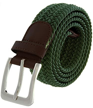 989Zé ENZO Mens Stretch Belts Ladies Elasticated Woven Adjustable Braided Metal Buckle Belt (Green, L)
