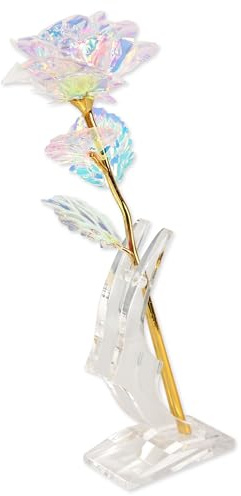 Fishtec - Rose Éternelle en Or et Cristaux Brillante avec Support Transparent Idée Cadeau : St Valentin/Fêtes des Mères Boîte Inclu