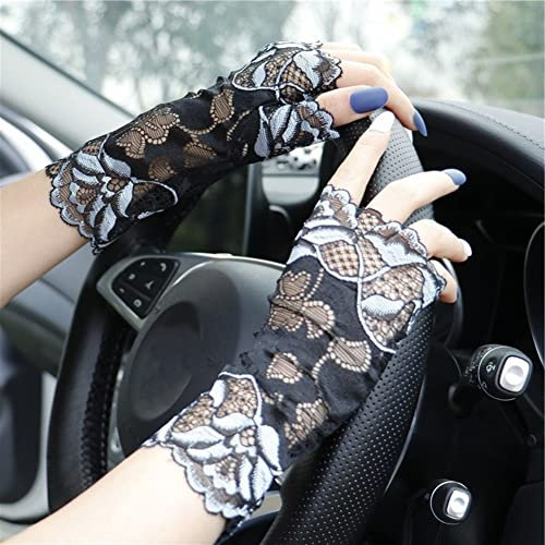 BYNYXI Damen Spitzenhandschuhe Fingerlos, 1 Paar Sommer Spitzenhandschuhe Kurz Elegant Spitze Blume Hochzeit Brauthandschuhe UV-Schutz Fahrhandschuhe Dünne Halbfinger Handschuhe Brauthandschuhe