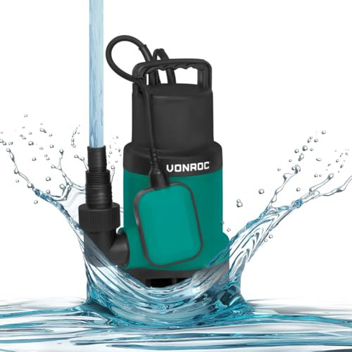 VONROC Tauchpumpe Schmutzwasserpumpe - Wasserpumpe für Schmutzwasser Keller - Gartenpumpe für sauberes oder leicht verschmutztes Wasser mit Schwimmer (750W - 1400l/h)