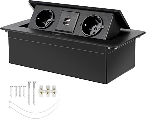 CPROSP Multipresa a Scomparsa da Incasso con USB, Torretta Multipresa da Scrivania Nero, Presa Multipla da Incasso per Cucina
