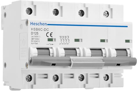 Heschen DC Miniatur-Leistungsschutzschalter, HSB6C-DC, 4 Polig, DC1000V 125A, Photovoltaik Leistungsschutzschalter, für Solar PV Anlage Solar Panels Grid System, 35mm DIN Schienenmontage