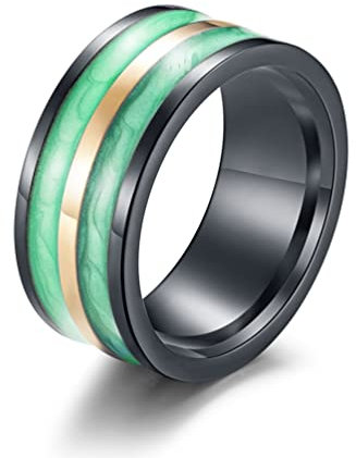 Whoiy Freundschaftsringe Titan, Herren Ring Grün Edelstahl Grün Einfacher Ring für Frauen 57 (18.1) Kostenlos Gravieren