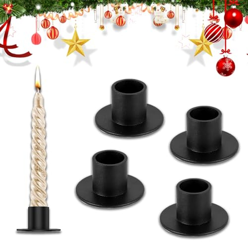 4 Stück Kerzenständer Schwarz, Metal Stabkerzenhalter, Kerzenhalter Stabkerze für Candlelight Dinner, Tischdekoration, Hochzeit, Weihnachten Deko