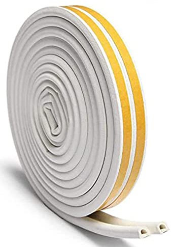Draught Excluder Tape for Door Window Self Adhesive Foam Tape Insulation Strip Weather Stripping Type D 9mm X 6mm X 5 Meters, 2 Seals Total 10M White