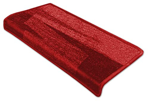 FLODI. Pattern Carpeted Stair Tread Mats, Via Veneto, Set of 15 Pieces, Self Adhesive Anti Slip Staircase Carpet Step Mats Stair Runner (Red, Rectangular - 23 x 65 cm)
