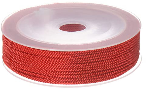 sourcing map Trenzado Nylon Cordel Hilo Rebordear Cordón 1,5mm 20M/65 Pies Extrafuerte Trenzado Nylon Cadena para Elaboración Pulseras Joyería Fabricación, Rojo