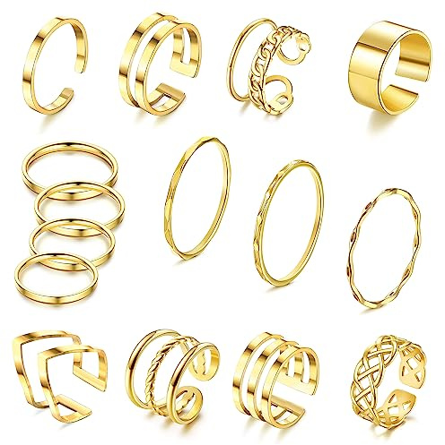 JeweBella 15 Piezas Anillos Mujer Acero Inoxidable Apilables Anillos Abierta Minimalista Anillos Nudillos Conjunto Anillos Dedo Regalo de Joyería Moda Plata/Oro