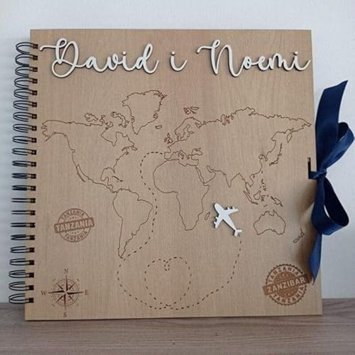 Madera de Boj | Álbum de Viajes de Madera Personalizado | Álbum para Boda Fabricado en Madera Natural | Regalo ideal Boda