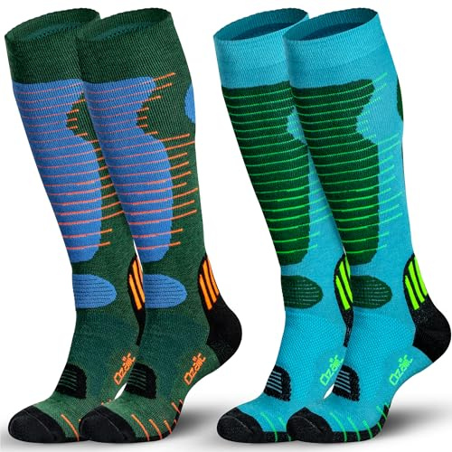 Ozaiic Merino Wool Ski Socks Mens Womens 2 Pairs for Skiing, Snowboarding, Thermal Knee High Winter Warm Sports Performance Socks
