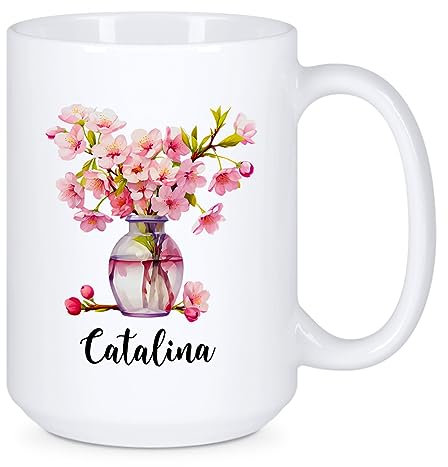 Regalos de flor de cerezo, taza de café personalizada con nombre, taza de cerámica Sakura personalizada para mujeres, taza de té personalizada para amantes de la flor de cerezo, taza Sakura, tazas