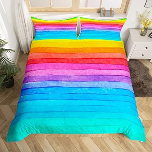 Bettwäsche 135x200 Bettbezug - Regenbogen Bettwäsche Sets/Kinderbettwäsche mit Reißverschluss, Bunt Gestreifter Regenbogen Mit Farbverlauf Bettbezug 135x200cm, 2 Kissenbezug 80x80cm, für Allergiker