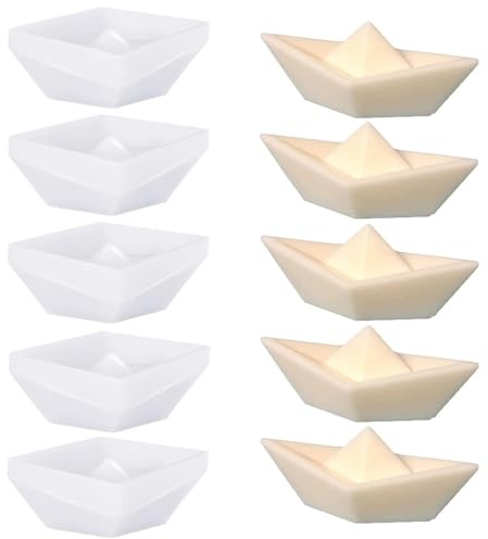 LATRAT Silikonform Boot, 5 Stück 3D Origami Silikonform Schiff, Boot Kerzenformen Seifenform,für Tortendeko Schokolade Seife Sojawachs Kerzen Handwerk