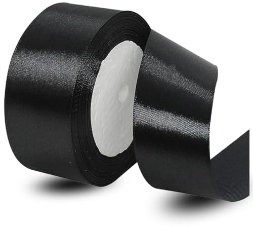 IMSOLDECOR Satinband Schwarz 40mm, 23m Geschenkband für Hochzeit | Bänder für Geschenkverpackungen, DIY-Basteleien, Blumensträuße, Nähprojekte, Schleifenherstellung, Geburtstags Dekoration
