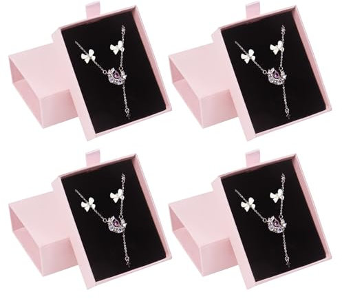 Nideen 4 Stück Schmuck Geschenkbox, 9× 7× 3 cm Klein Schmuckschachtel für Armband Halskette (Hellrosa)