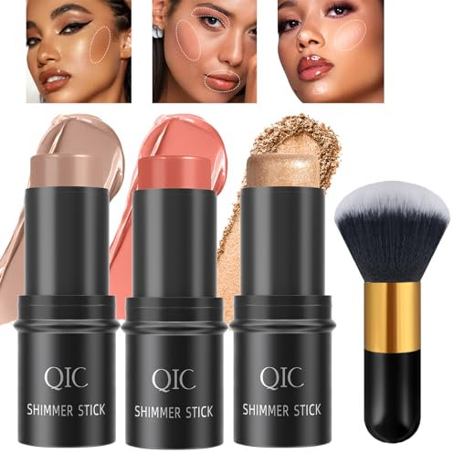 3 Pcs Creme Kontur Sticks Kit Highlighter Stick&Blush Stick&Bronzer Stick Lang anhaltende glatte natürliche Gesicht Konturierung Illuminator Makeup Set