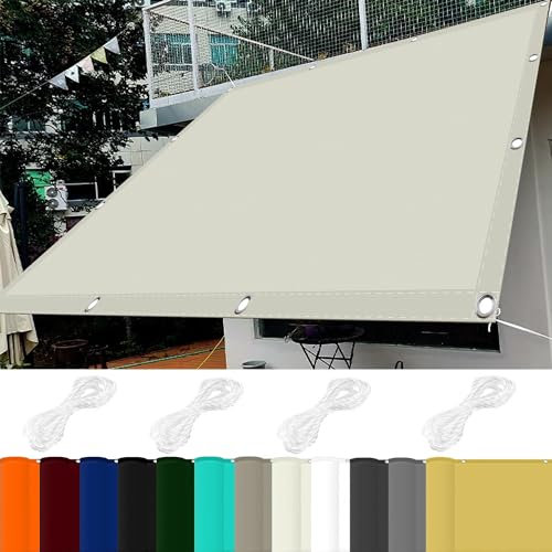 Sonnensegel Sonnenschutz Wasserdicht 1.5 x 4 m 98% UV Schutz Sonnensegel Befestigen Ohne Bohren mit Ösen Und Kordel Reißfest für Garten Balkon Terrasse Camping, Elfenbein