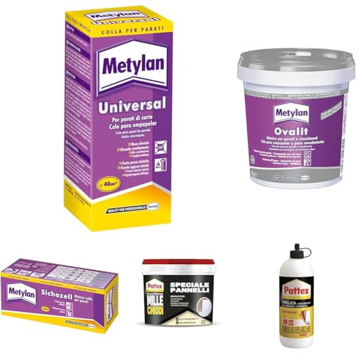 Metylan Universal Colla per carta da parati resistente, Colla in polvere potente e riposizionabile, Colla da parati facile da miscelare e applicare, astuccio 125g