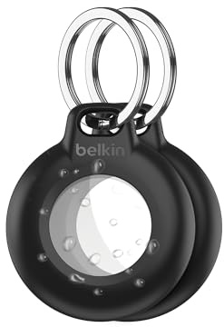 Belkins vattentäta Secure Holder för Apple AirTag med nyckelring, reptålig, skyddande tillbehör med nyckelring för nycklar, husdjur, bagage, ryggsäckar, m.m - Svart 2-pack