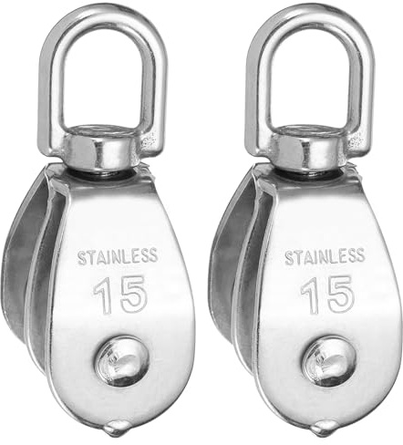 PATIKIL 2pz Doppia Carrucola M15 Carrucola per Sollevamento Argento | Acciaio Inossidabile 304, per Costruzione Magazzino Industriale Domestico, con Gancio Girevole