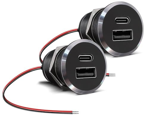 Obeaming Prise USB 12V Chargeur Camping-Car, Tout en Aluminium Double Port Prise USB-C 24W PD3.0 et QC3.0 pour Bateau Marine Camion Caravane Véhicule (Petit 2Pcs)