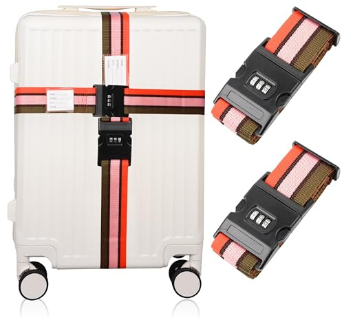 KICPUK Koffergurt 2er Set, Koffergurt mit Zahlenschloss, Verstellbarer Reisekoffergurt, Polypropylen, Vier Farben