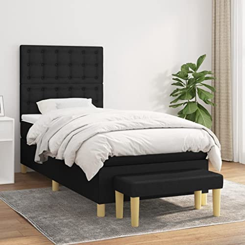OHOOWOO Boxspringbett mit Matratze Schwarz 90x200 cm Stoff,Traumhafter Schlafkomfort: Boxspringbett mit verstellbarem Kopfteil und mittelharter Matratze