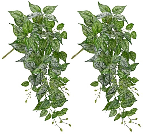 DILATATA Fake Hanging Plants Artificial Hanging Plants 26 Faux Pothos Leaves Plant for Wall Shelf Home Indoor Outdoor Decor - 2 Pack