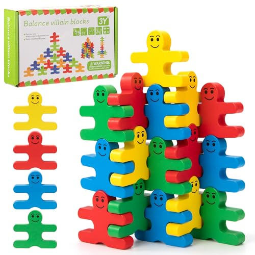 Jesustree Gioco di Legno Impilabile per Bambini Ragazzi Ragazze 3+ Anni, 16 Pezzi Blocchi di Costruzione Giocattoli di Equilibrio in Legno Giocattoli Educativi Regalo
