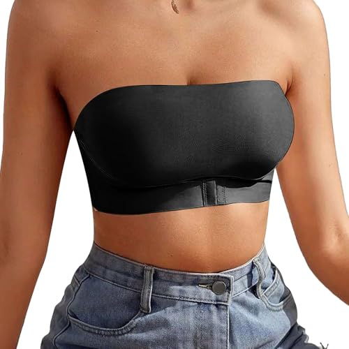 Mayoii Seamless Strapless Bras for Women, Stretchy Non-Slip Tube Bra, Invisible Strapless Bandeau Bra (UK, Alpha, L, Regular, Regular, Black)