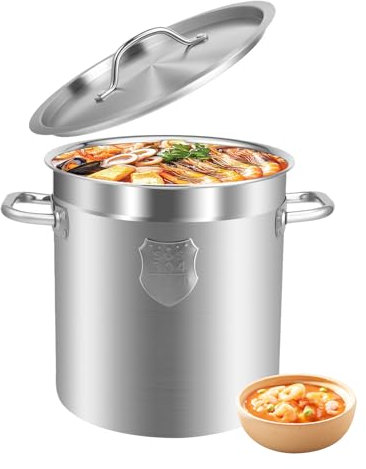 12LCommercial Grade Large Stock Pot with Lid Stainless Steel Cooking Pot, Heavy Duty Induction Stockpot for Soup, Stew, Pasta Cookware Sauce Pot