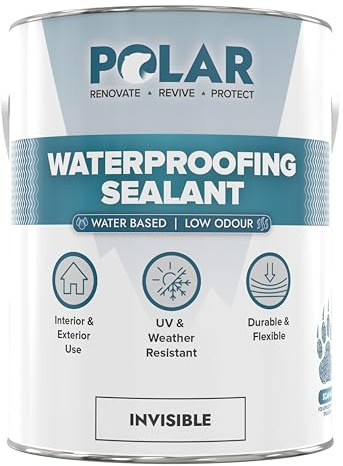 Polar Clear Waterproofing Sealant - 2.5 Litres - One-Coat Waterproof Protection, Silicone Sealant - Interior & Exterior, Advanced UV-Resistant Invisible Finish | One-Coat Clear Silicone Waterproof Sealant, Masonry, Brick, Stone, Concrete, Tile and Wood, UV Resistant, Invisible Finish