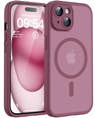 TOCOL for iPhone 15 Case, Compatible with MagSafe, Plum | Full Camera Protection, Built-in Magnets, 15FT Military-Grade Shockproof Thin Slim Translucent Matte Phone Cover