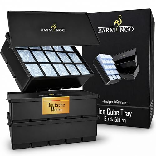 BARMINGO Silikon Eiswürfelform mit Deckel (3er Set) – BPA-freie Eiswürfelform groß | Große Eiswürfel Form auslaufsicher & spülmaschinenfest | Ice Cube Tray, Eisformen Silikon | Schwarz