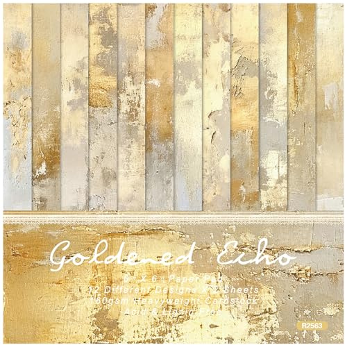 ZAKHSE Motivpapier Weihnachten, 48 Blatt Shabby Gold Muster Designpapier 15,2x15,2cm, Einseitig Bedruckt Bastelpapier Bunt, 12 Designs, Scrapbook Papier für DIY Handwerk Kartengestaltung