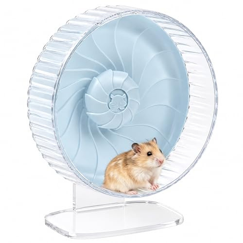 Silent Hamster Wheel, 10in Hamster Wheel with Adjustable Stand, Double-Bearing Quiet Spinner for Syrian Hamsters, Hedgehogs, Mice & Small Pets, Blue