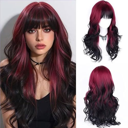 Fulang Hair Lange Ombre Rot Perücke für Frauen, Lange Lockige Hitzebeständige Faser Synthetische Perücke Ombre Rot Perücken, peruka damen natürlich haare für den täglichen