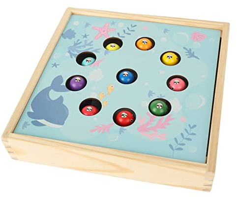 Hamwesh Wooden Peg Board, 2 in 1 Fishing Game with Beads Color Sorting Puzzle for Toddler Montessori Learning Activities