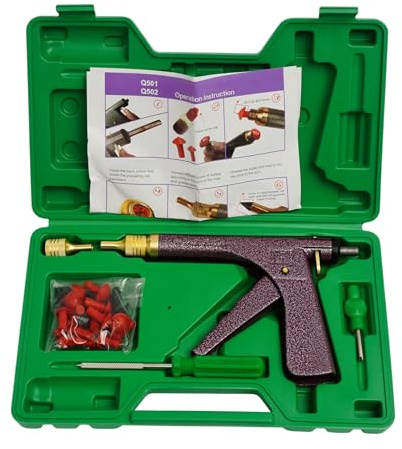 PansyWind Tire Puncture Repair Kit with 16 Mushroom Plugs | Vacuum Tyre Repair Gun Portable Durable for Cars Motorcycles Etc