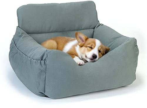 CALIYO Hundeautositz mit Stabiler Basis & Sicherheitsgurt | Hundesitz Auto für Kleine bis 10 kg | Memory Foam-Sitzauflage | Wasserdichter, Abwaschbarer Hundekorb mit Aufbewahrungstasche(Grau-Grün)