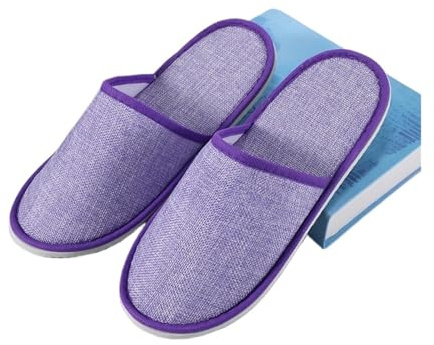 HKYBCF Tygtofflor 1 par resor spa hotell halkfria tofflor män kvinnor bomull linne flip flop skor full/halv inklusive gästsko, Lila, One Size