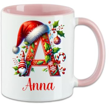 Personalisierte Weihnachtstasse mit Namen | Glühwein Teetasse Weihnachten | Wintertasse Nikolaustasse | Xmas Mug Advent Tasse Geschenkidee Kaffeetasse Wichteln Familien Geschenk (Rosa)